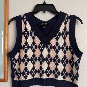 Say What? Navy and Cream Argyle V-Neck Sweater